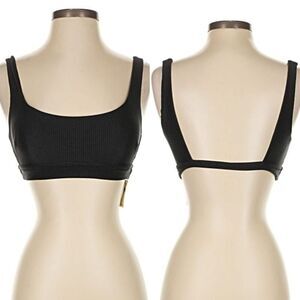NWT Aerie Swim Scoop Ribbed Open Back Black Bikini Top